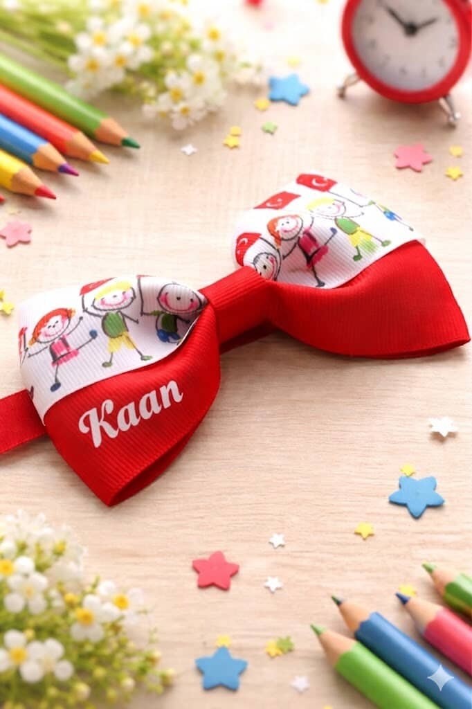 Cicis Accessories Kırmızı Papyon 23 Nisan Isimli Kişiye Özel Desenli Erkek Çocuk Aksesuar