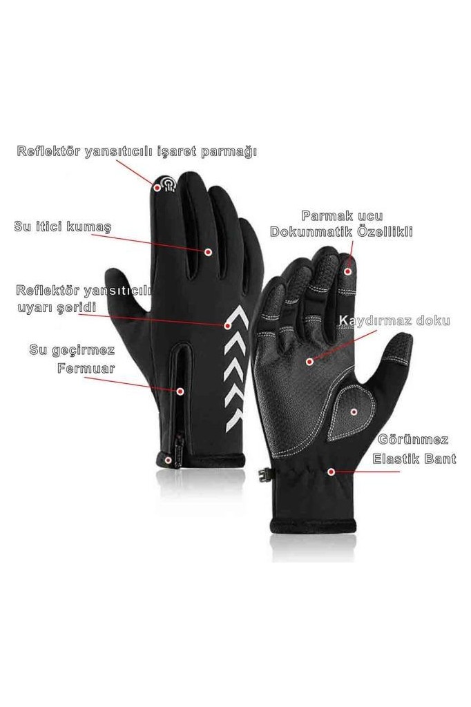 Single Sword Su Geçirmez Softshell Unisex Bisiklet Motosiklet Eldiven Dokunmatik Kışlık Rüzgâr Geçirmez Kaymaz Tam Parmak - Beden: XL | Renk: Siyah görsel 2