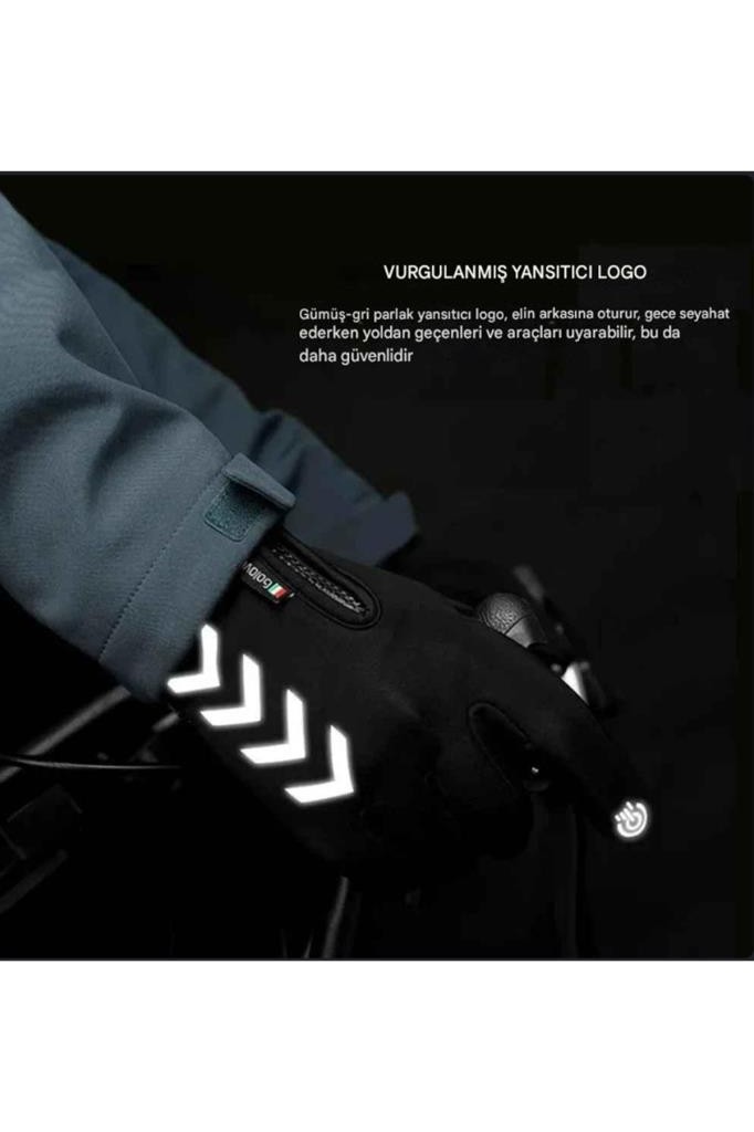 Single Sword Su Geçirmez Softshell Unisex Bisiklet Motosiklet Eldiven Dokunmatik Kışlık Rüzgâr Geçirmez Kaymaz Tam Parmak - Beden: XL | Renk: Siyah görsel 4
