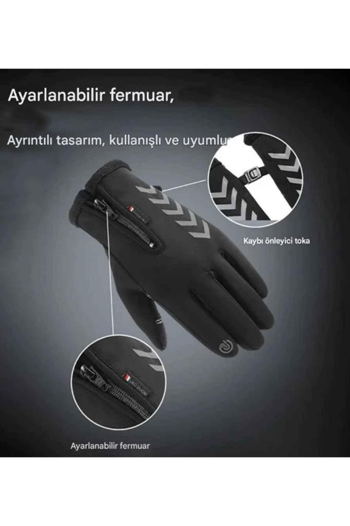 Single Sword Su Geçirmez Softshell Unisex Bisiklet Motosiklet Eldiven Dokunmatik Kışlık Rüzgâr Geçirmez Kaymaz Tam Parmak - Beden: XL | Renk: Siyah görsel 5