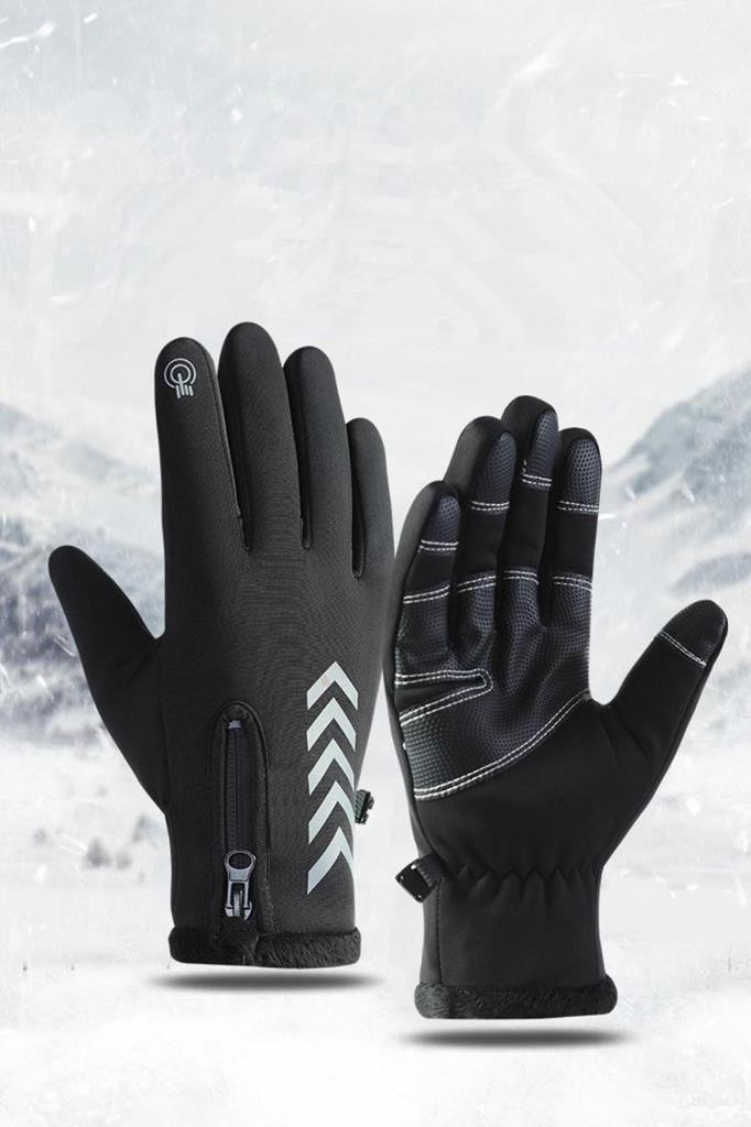Single Sword Su Geçirmez Softshell Unisex Bisiklet Motosiklet Eldiven Dokunmatik Kışlık Rüzgâr Geçirmez Kaymaz Tam Parmak - Beden: XL | Renk: Siyah görsel 8