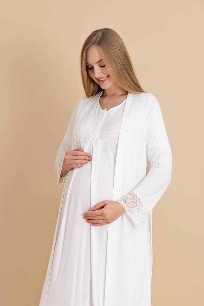 Duchesse 2601 Dantel Kol Hamile Lohusa Gecelik Sabahlık Tk görsel 3
