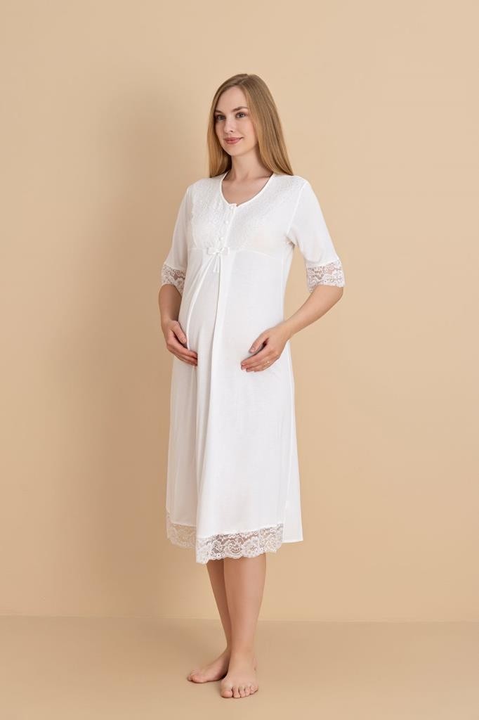 Duchesse 2601 Dantel Kol Hamile Lohusa Gecelik Sabahlık Tk görsel 8