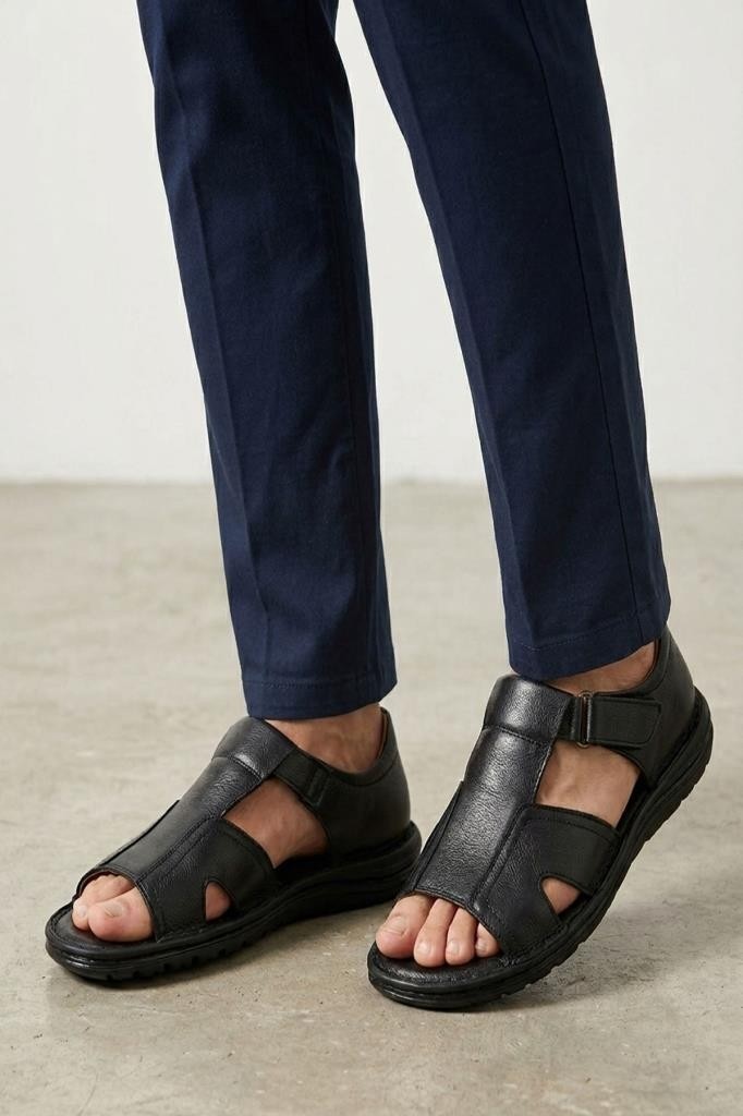 Pisagor PS-5347 Erkek Hakiki Deri Comfort Sandalet Ayakkabı