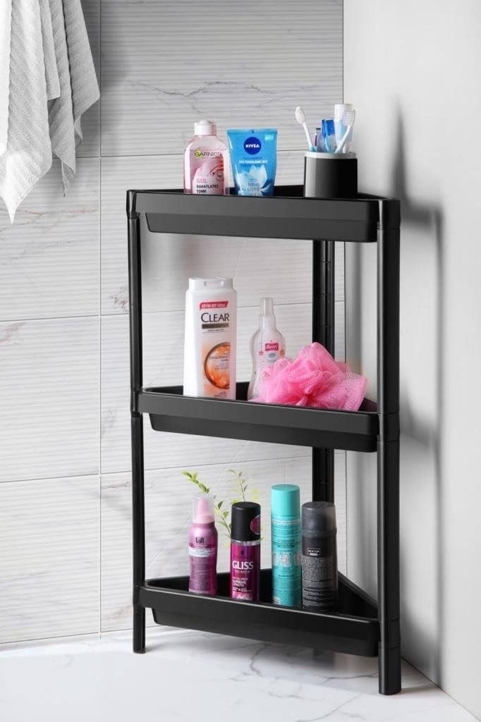 Özkaya Store 3 Katlı Üçgen Plastik Beyaz Banyo Mutfak Rafı MIT1059 görsel 5