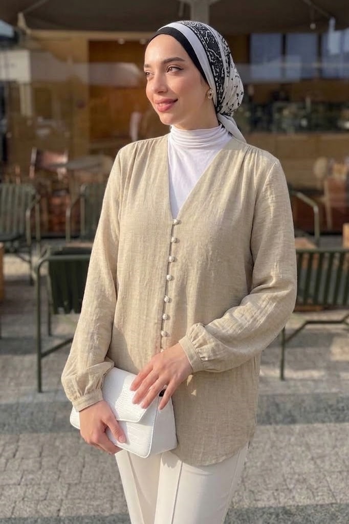 Tesettür Diyarı Lena Çağla Yeşili Keten Kimono- Standart Beden (38-42 Uyumlu) görsel 6