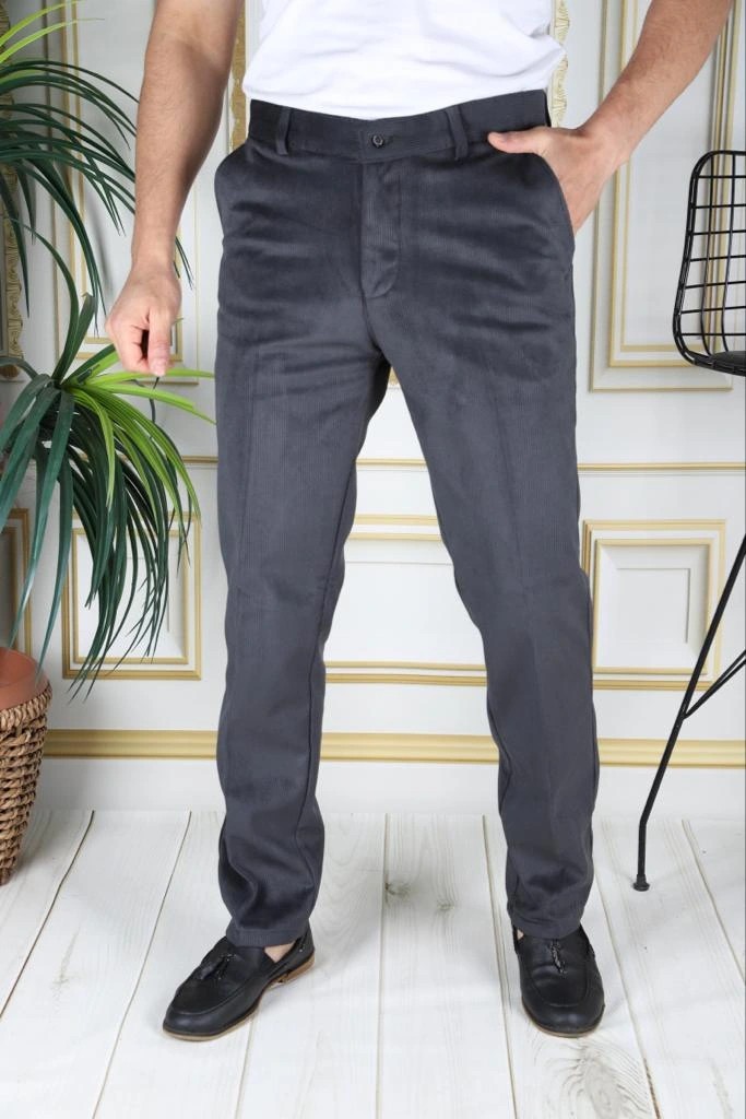 PHANTOM JEANS Siyah Polarlı Kadife Pantolon Esnek Kalın Fitil Klasik Kesim Yan Cepli Astarlı Phantom Jeans