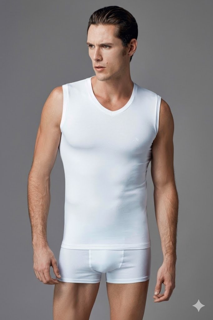 Eros Erkek Compact Beyaz V Yaka Sıfır Kollu T-Shirt Atlet ERS006