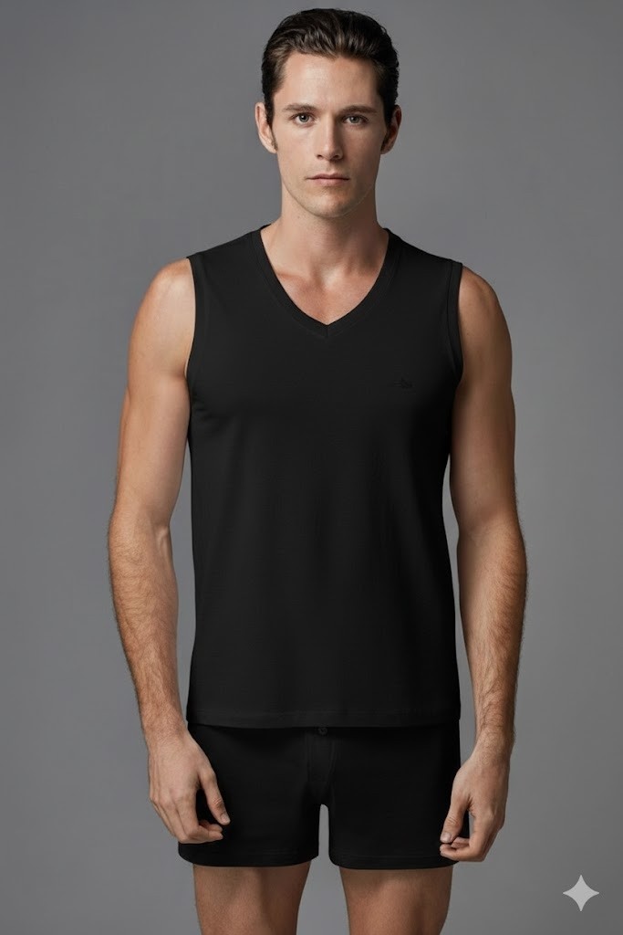 Eros Erkek %100 Pamuklu V Yaka Sıfır Kollu 2'li Paket Atlet ERS031 görsel 2
