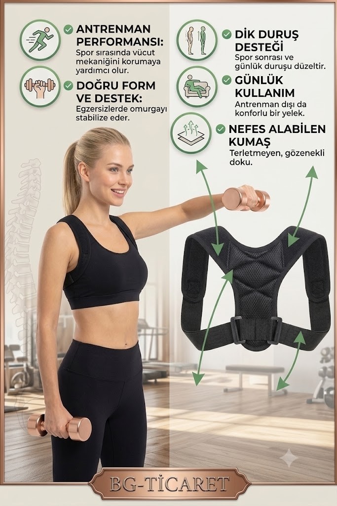 bgvibe Dik Duruş Korsesi Postür Düzeltici Sırt ve Omuz Destekleyici Skolyoz Ayarlanabilir Korse görsel 6