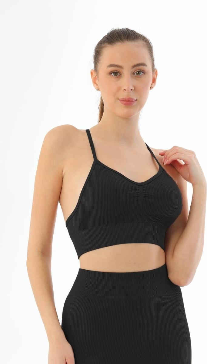 Melonika Siyah 3921 Soft Seamless Ripli Tayt Yoga Takımı görsel 3
