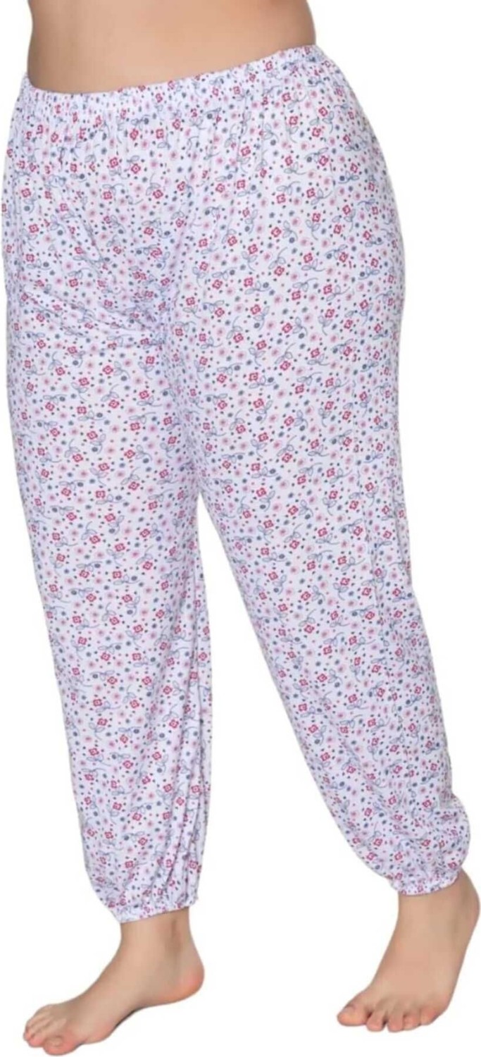 Uniquetrenders Kadın %100 Pamuklu Desenli Emprime Lastikli Uzun Pijama Lastik Paçalı Don 3'lü Set görsel 5