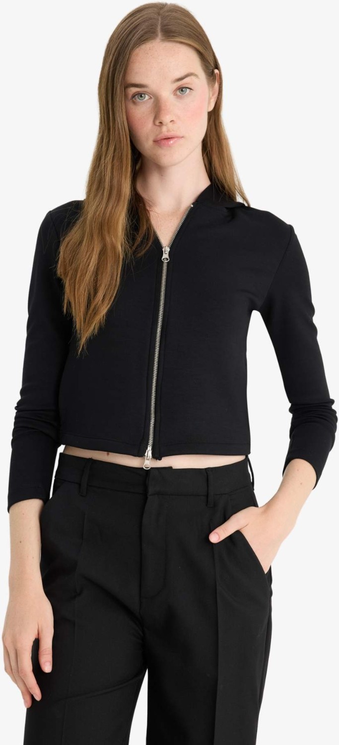 DeFacto Slim Fit Dar Kesim Kapüşonlu Modal Fermuarlı Sweatshirt F7651AX25AU görsel 4
