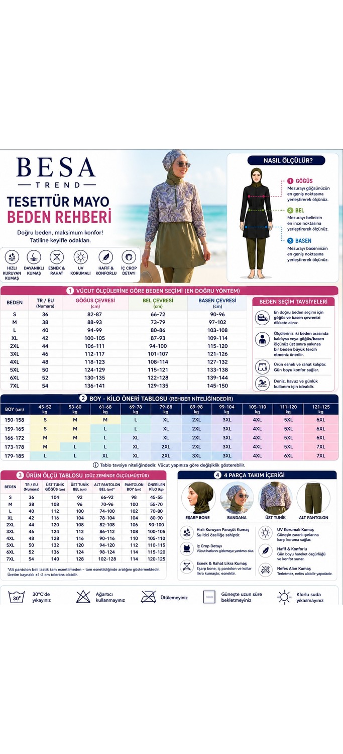 Besa Tesettür Bandana Mayo Dijital Desenli Siyah 4 Parça Eşarp Bone, Bandana, Üst, Alt Takım Ten ve Vücut Hatlarını Göstermez görsel 2