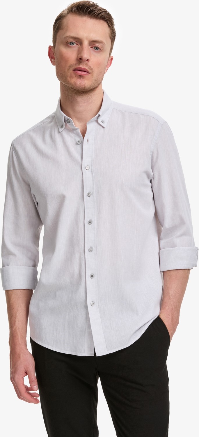 Pierre Cardin Erkek Lacivert Keten Karışımlı Regular Fit Uzun Kollu Gömlek 50325356-VR033
