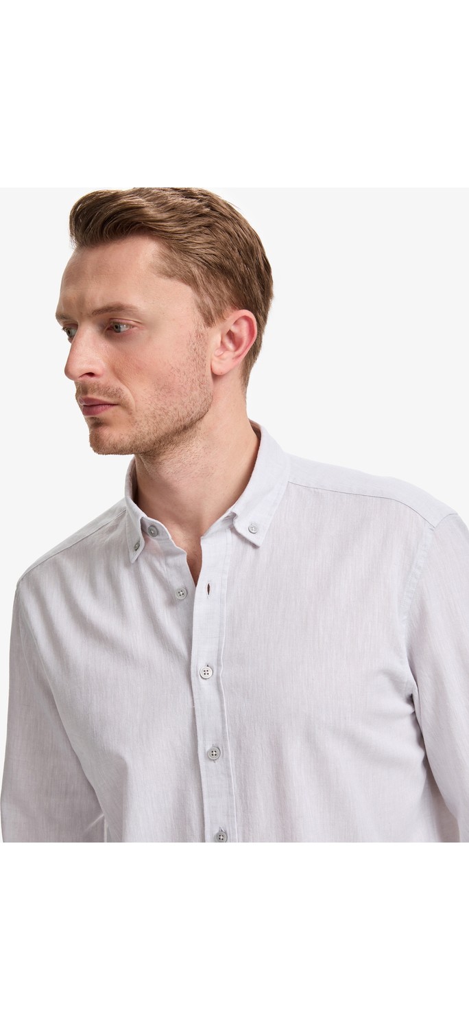 Pierre Cardin Erkek Lacivert Keten Karışımlı Regular Fit Uzun Kollu Gömlek 50325356-VR033 görsel 2