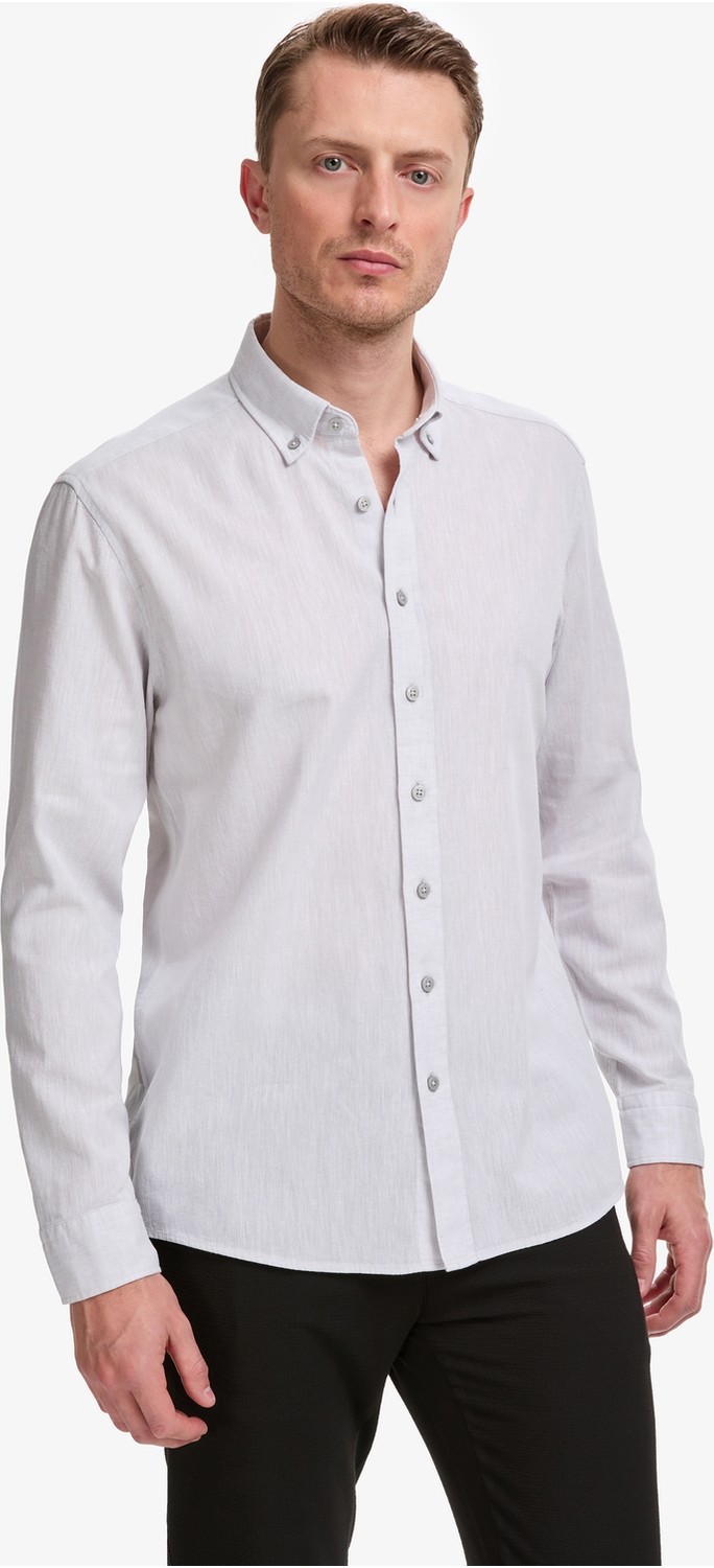 Pierre Cardin Erkek Lacivert Keten Karışımlı Regular Fit Uzun Kollu Gömlek 50325356-VR033 görsel 3