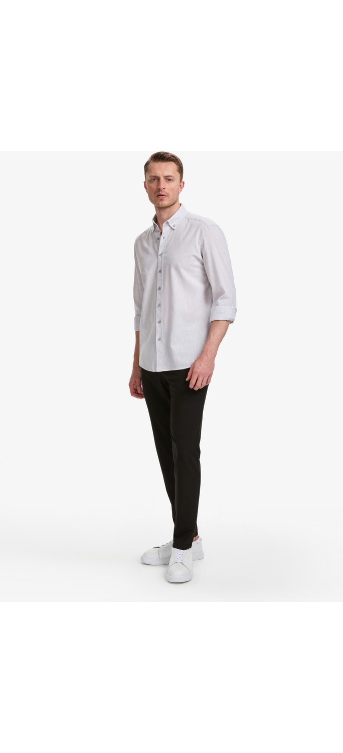 Pierre Cardin Erkek Lacivert Keten Karışımlı Regular Fit Uzun Kollu Gömlek 50325356-VR033 görsel 4