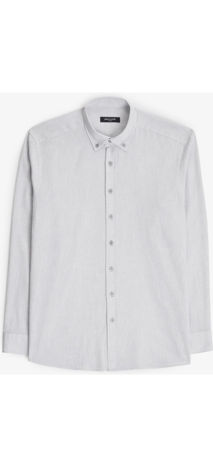 Pierre Cardin Erkek Lacivert Keten Karışımlı Regular Fit Uzun Kollu Gömlek 50325356-VR033 görsel 6