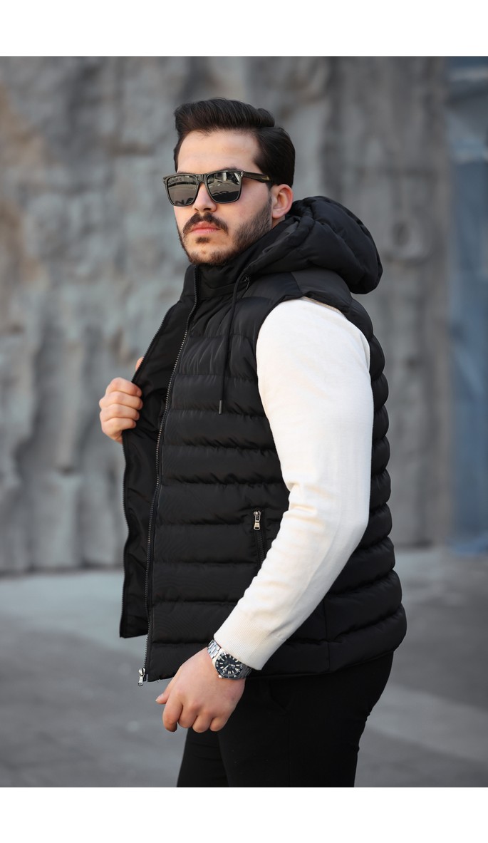 Mero Life Erkek Standart Fit Çıkarılır Kapüşonlu Cepli Fermuarlı Şişme Yelek görsel 6