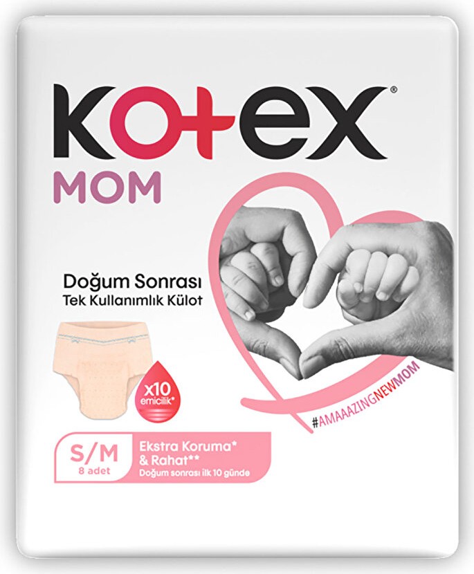 Kotex Mom Doğum Sonrası Emici Külot S/M (8 Adet) Nefes Alabilir ve Yumuşak Kumaş ile Ekstra Konfor
