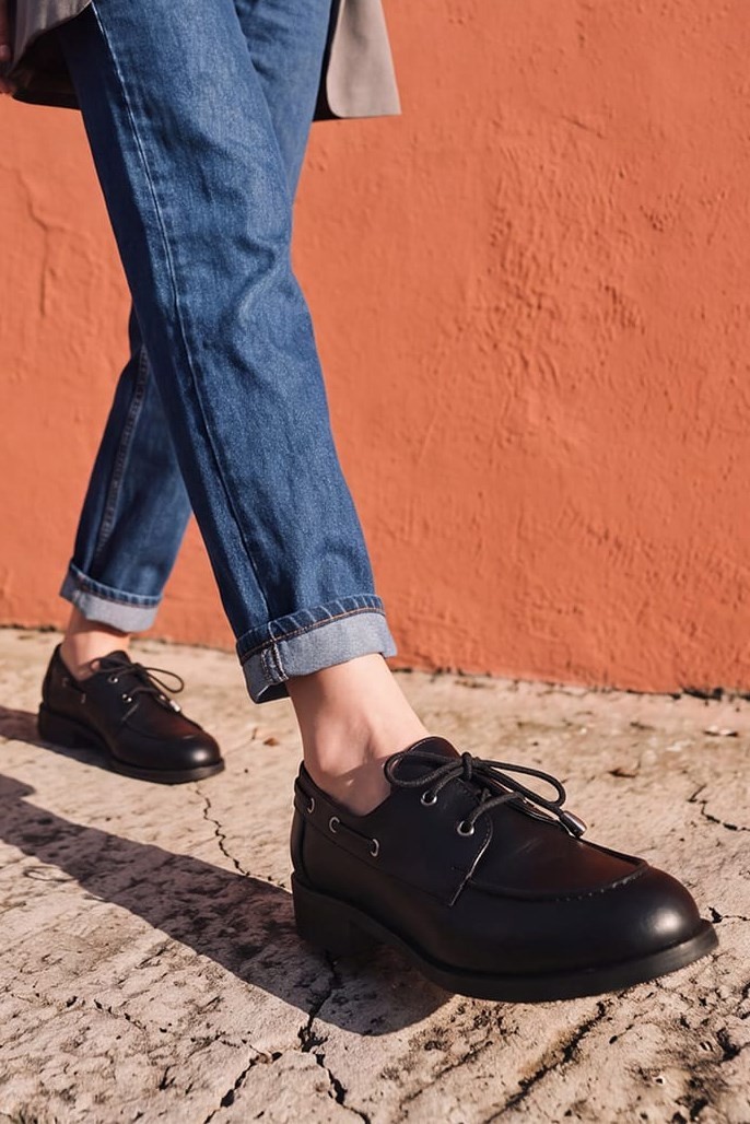Mio Gusto Siyah Renk Kuşgözü Detaylı Bağcıklı Kadın Loafer görsel 7
