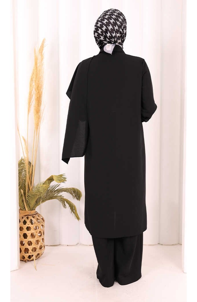 Bym Fashion Önü Şal Detaylı Tunik Pantolon Takım 8018 Mürdüm görsel 5