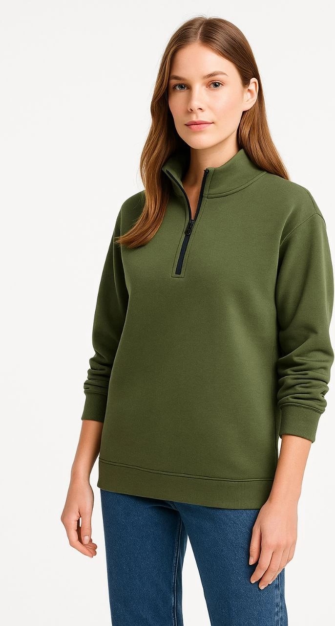 MidasTech Kadın 3 Iplik Dık Yaka Yarım Fermuarlı Sweatshirt - Haki görsel 2