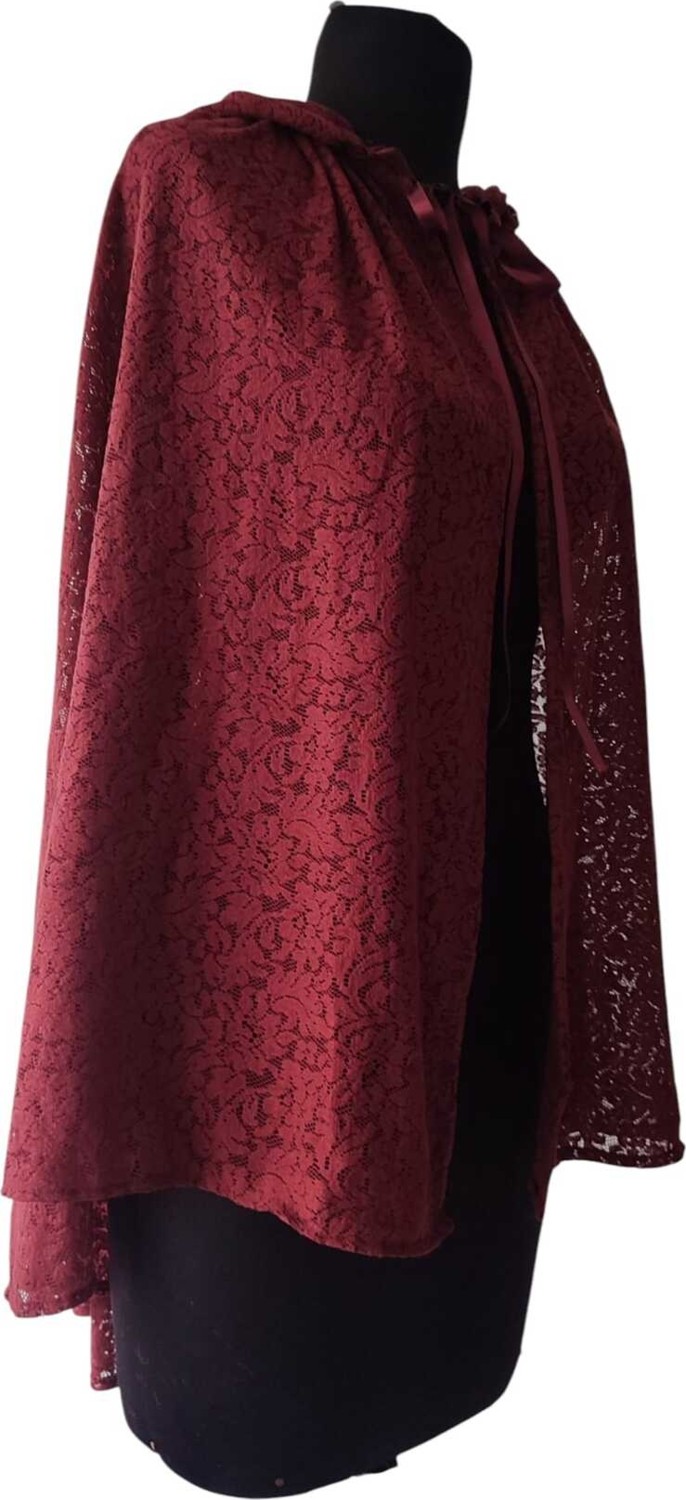 Moda Nur Pelerin, Kapşonlu Pelerin, Siyah Renk , Desenli Tül Gelin Pelerin. 85 cm