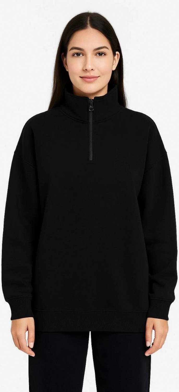 Pileli Store Üç Iplik Dık Yaka Yarım Fermuarlı Sweatshirt - Siyah - görsel 3