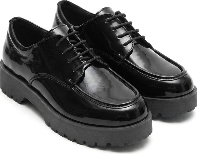 Zerenyus ZRK-XKX6 Premium Kalın Taban Siyah Rugan Bağcıklı Günlük Unisex Oxford Ayakkabı görsel 4