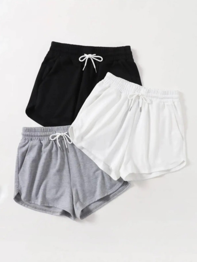 Duples Kadın 2 Iplik Penye Siyah Beyaz Gri 3'lü Şort görsel 2