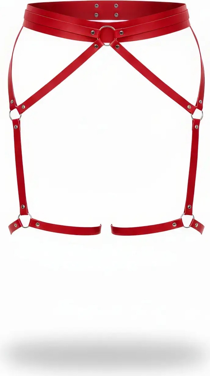 Motto10 Butik Kırmızı Jartiyer Harness Deri Halka Detaylı Ayarlanabilir - APFT956 görsel 2