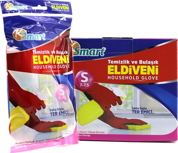 TeknoKapsül S Beden Temizlik ve Bulaşık Eldiveni - Doğal Pamuk Astarlı - Plastik