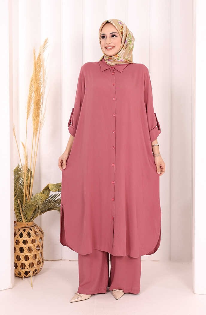 Bym Fashion Düğmeli İkili Takım 6057 Ekru