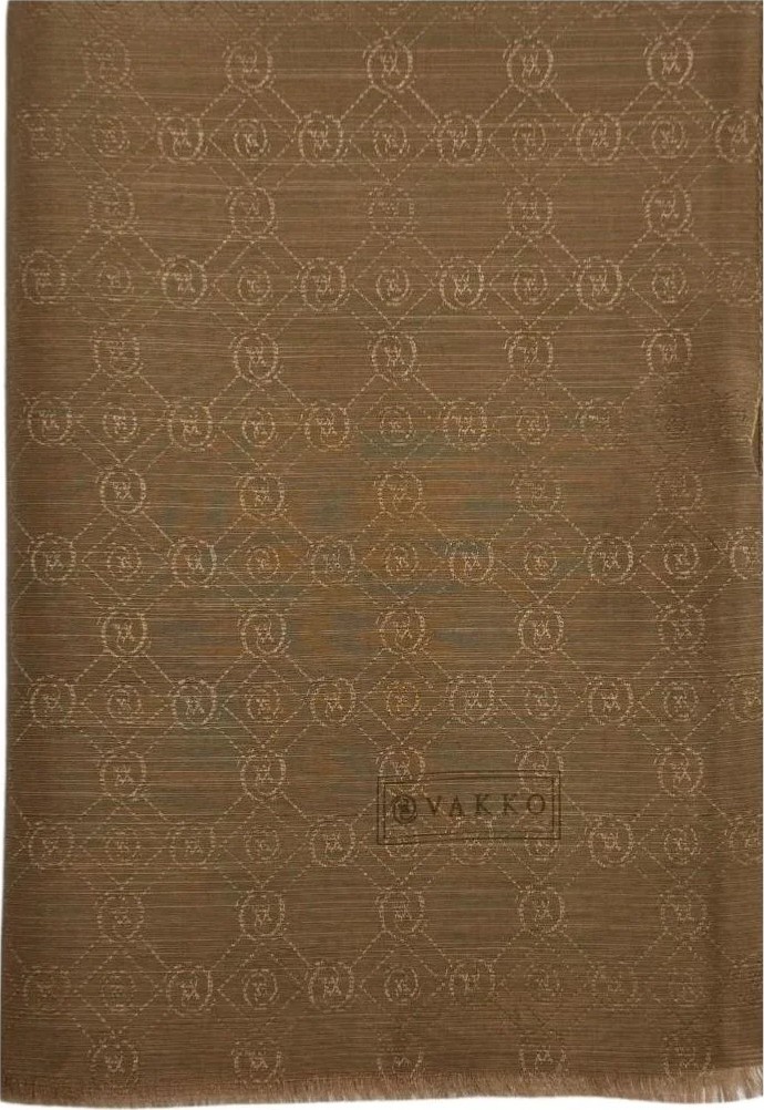 Vakko Pamuk Ipek Monogram Şal 40752-Kahve