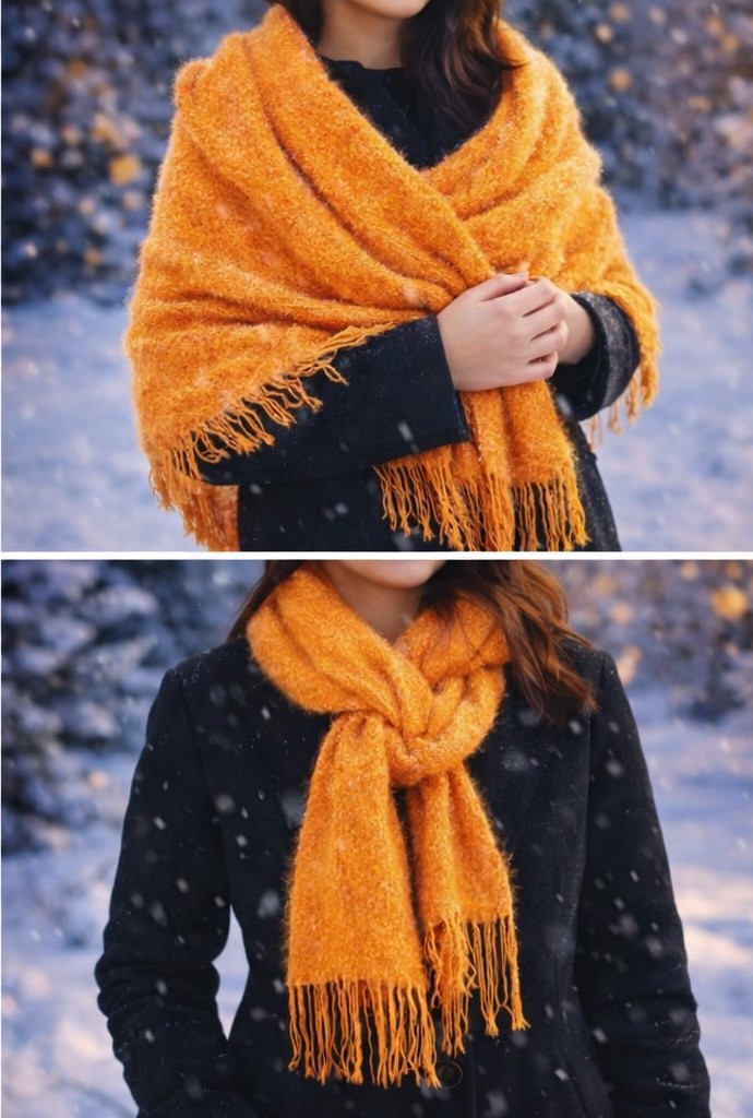 Mandaş Style El Dokuma Angora Bayan Şalı-Hardal görsel 4