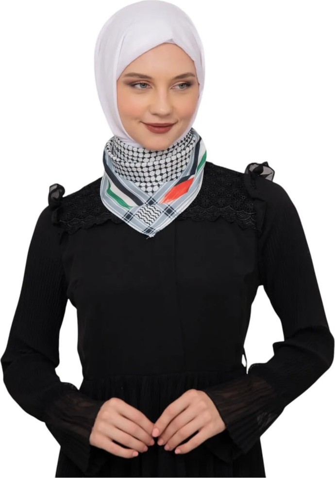 Flora Tekstil Filistin Bayrak Çizgili Filistin Şal Kefiye Küçük Filistin Bayraklı Fular Saçaksızlı Unisex