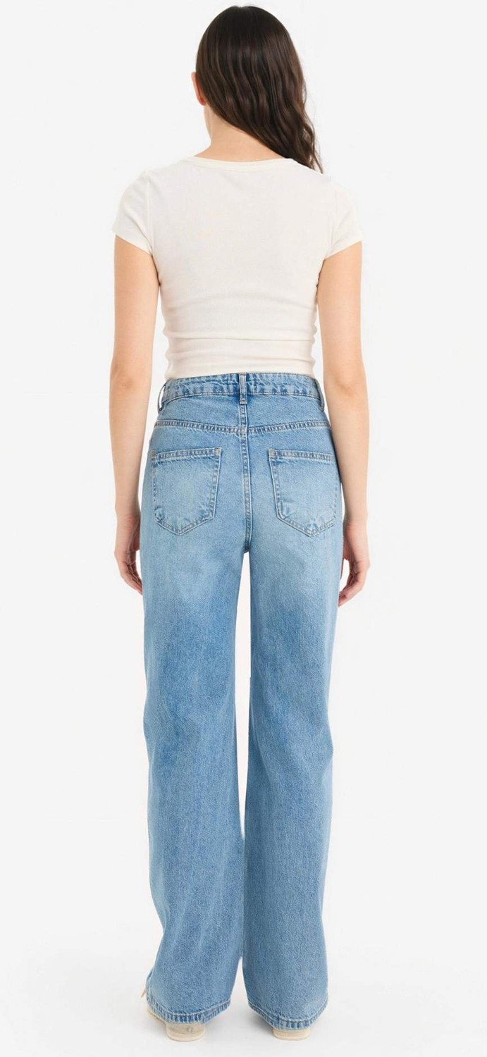 DeFacto %100 Pamuk 90's Wide Leg Yüksek Bel Uzun Jean Pantolon E4269AX26SP görsel 6