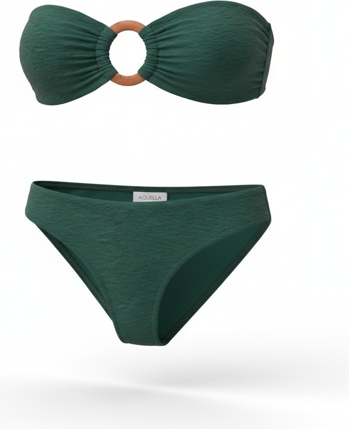 Aquella Toka Aksesuarlı Dokulu Koyu Yeşil Bikini Takım
