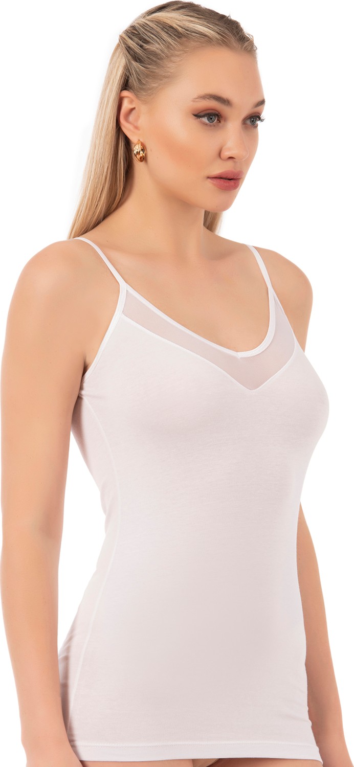 Özkan Underwear 22813 Kadın Pamuklu Modal Tül Detaylı İnce Askılı Atlet görsel 4