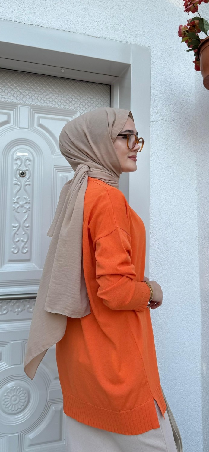 Jooq Düğme Detaylı Ceket Tunik Turuncu