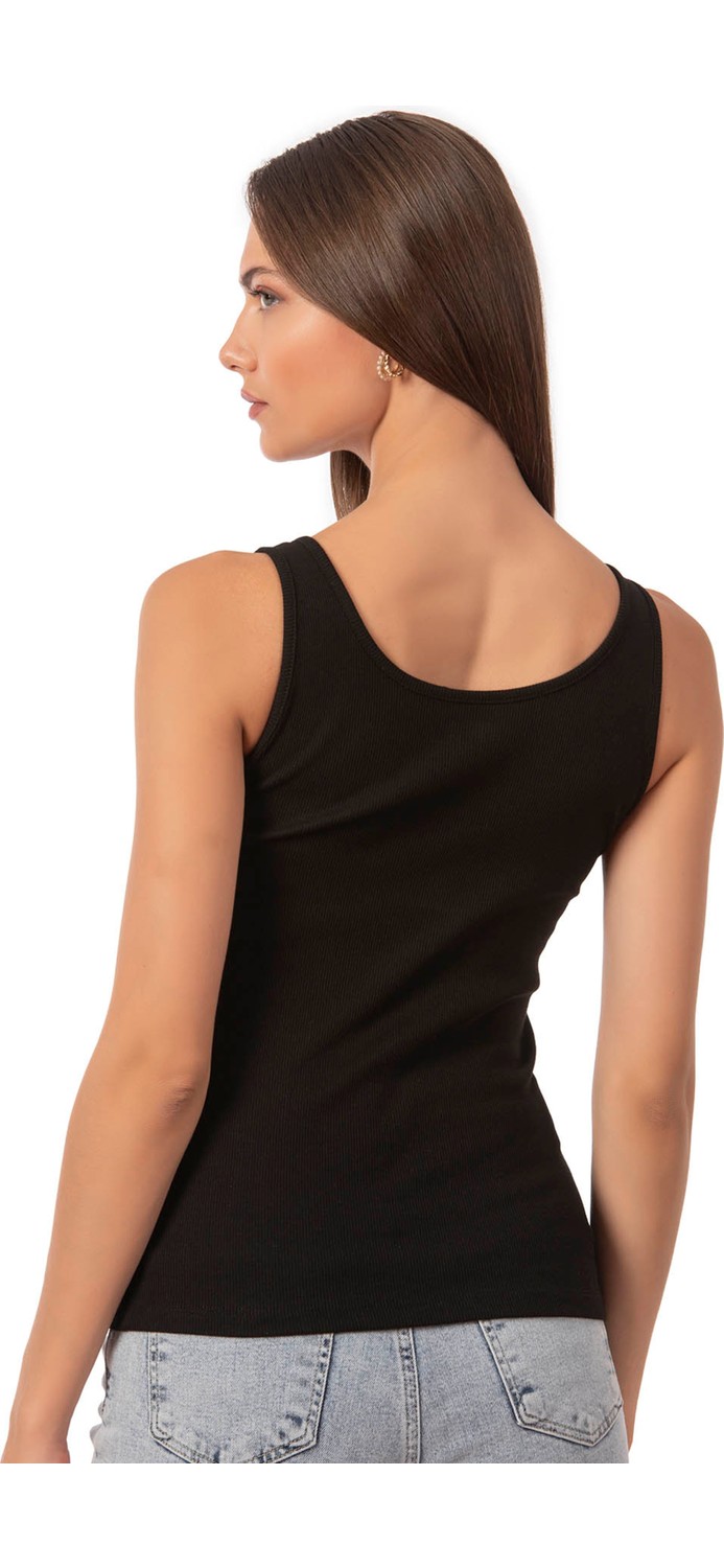 Özkan Underwear Özkan 27063 Kadın Pamuklu Likralı Kaşkorse Fitilli Esnek Rahat Önü Patlı Kalın Askılı Örme Atlet görsel 8