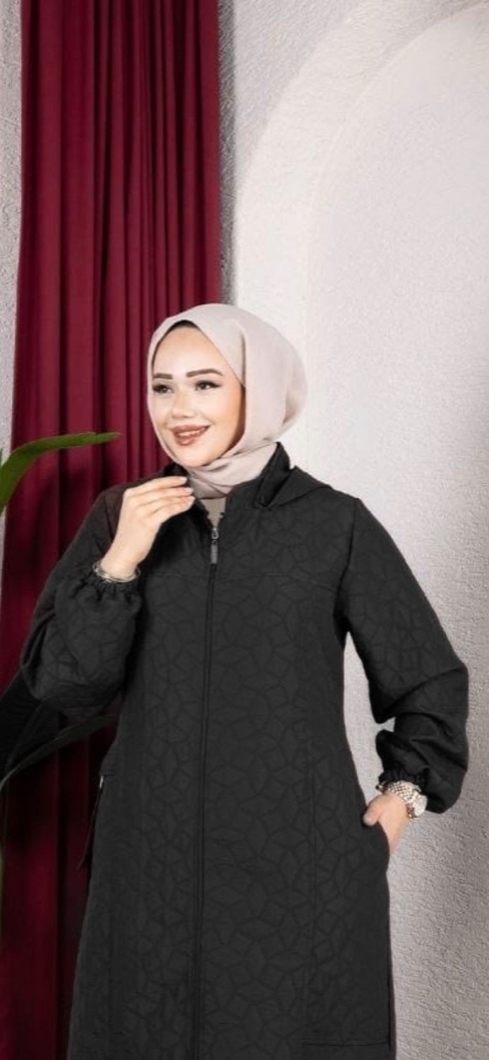 Glr & Gym Aysira Kadın Büyük Beden Tam Boy Mevsimlik Fermuarlı Örme Kapitone Mont görsel 8