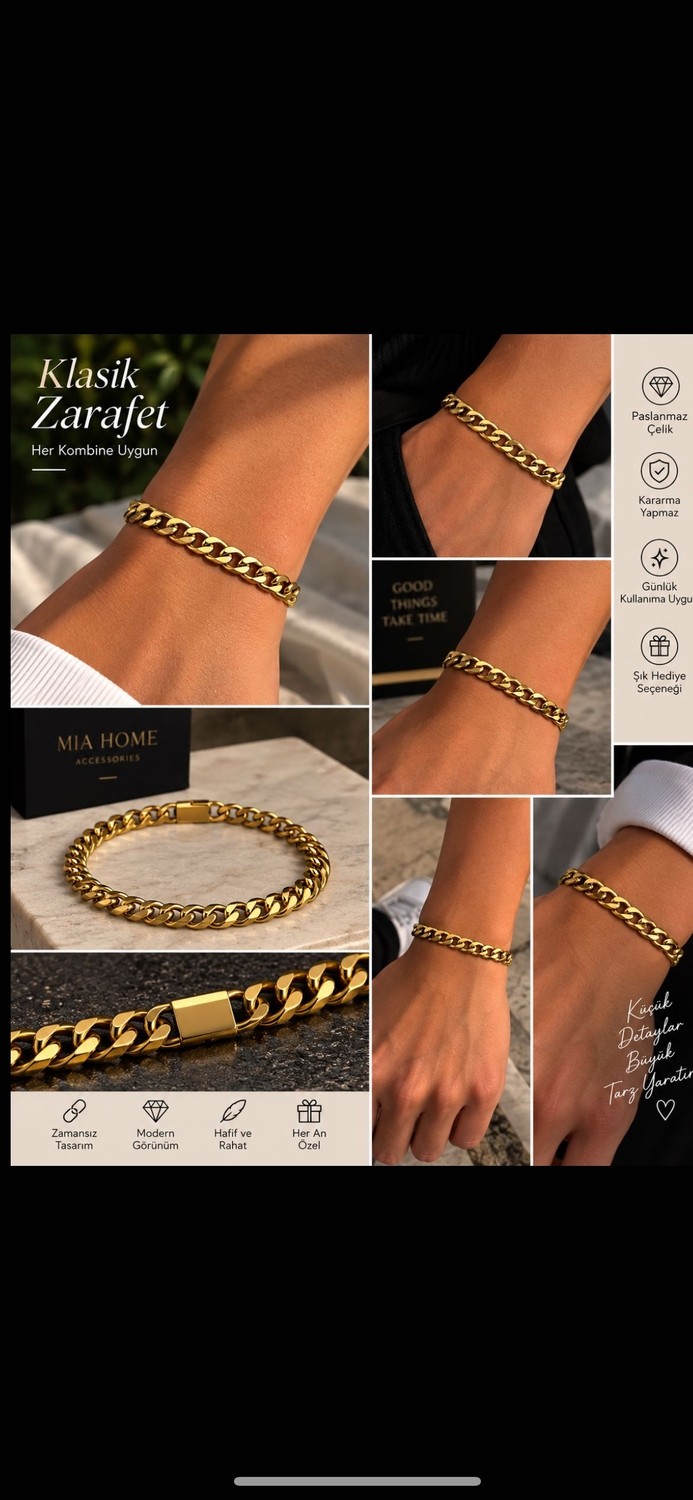 Xuping Unisex Gold Gurmet Zincir Bileklik Paslanmaz Çelik Şık Klasik Tasarım görsel 4