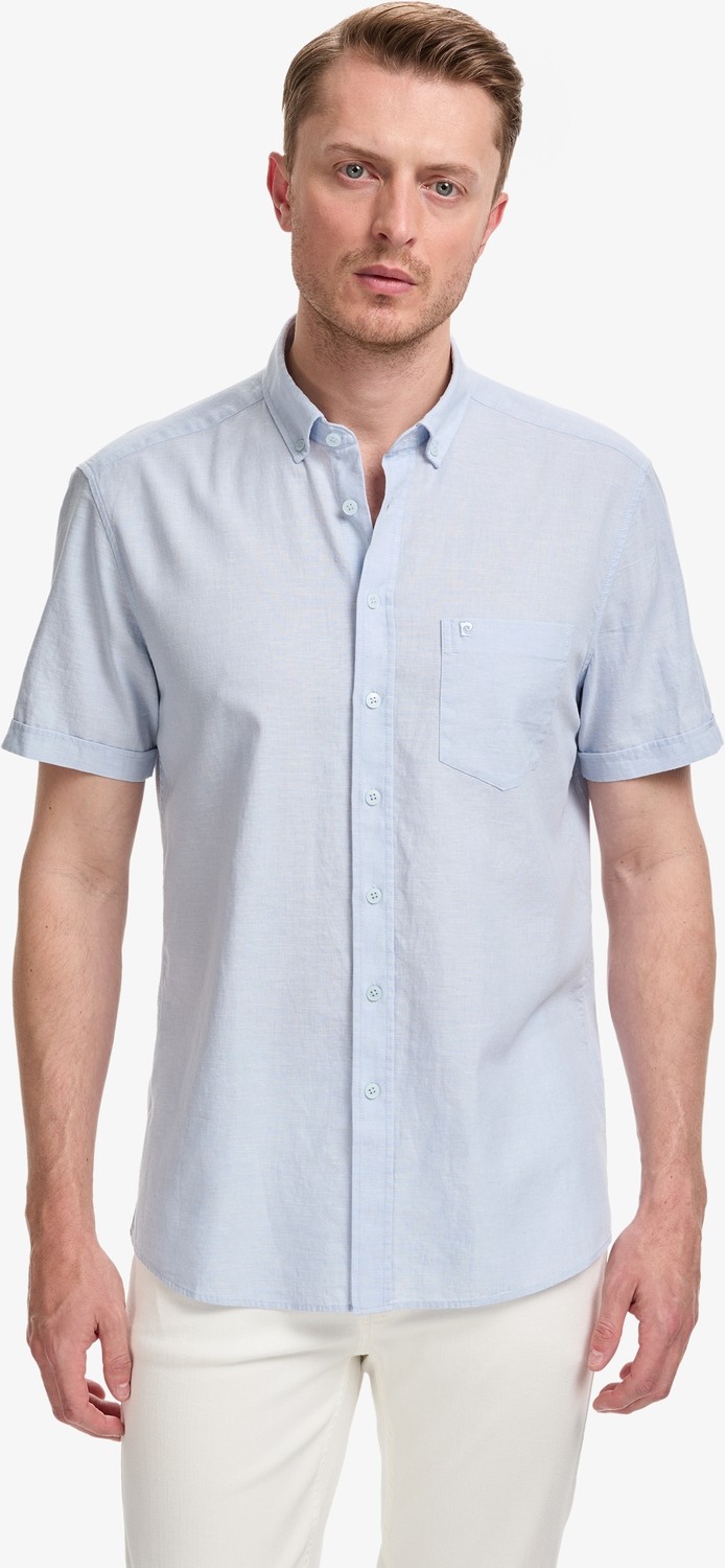 Pierre Cardin Erkek Lacivert Keten Karışımlı Regular Fit Kısa Kollu Gömlek 50325340-VR033