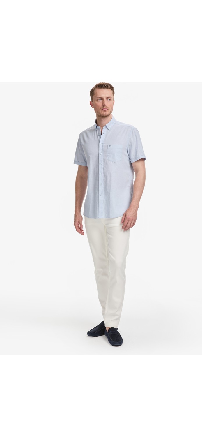 Pierre Cardin Erkek Lacivert Keten Karışımlı Regular Fit Kısa Kollu Gömlek 50325340-VR033 görsel 4