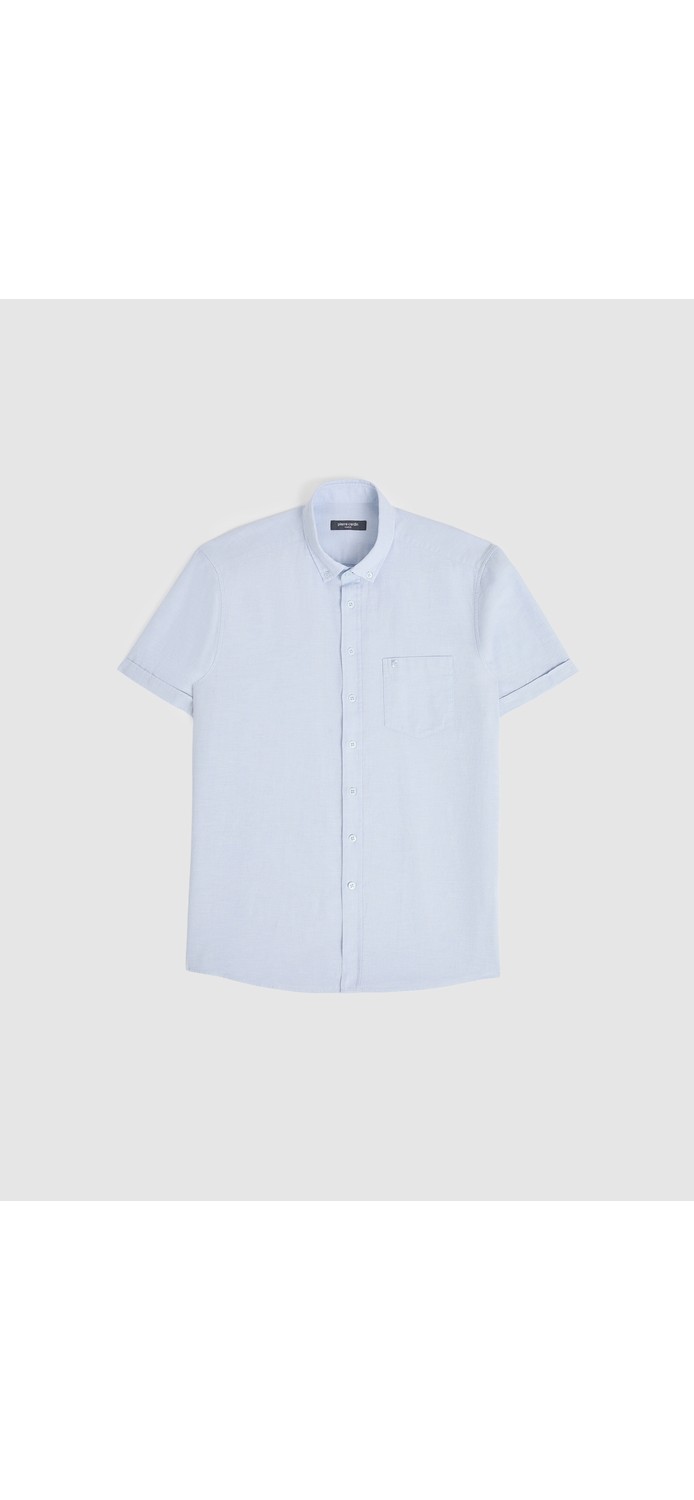 Pierre Cardin Erkek Lacivert Keten Karışımlı Regular Fit Kısa Kollu Gömlek 50325340-VR033 görsel 6