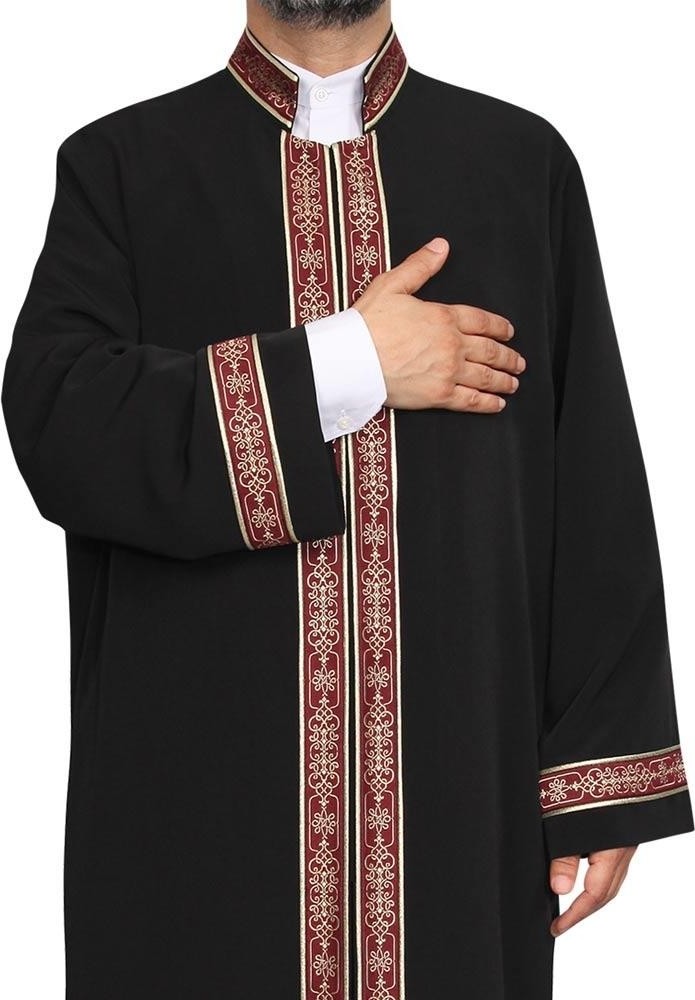 Yaser Giyim Hakim Yaka Cübbe - Siyah - Bordo Bordür