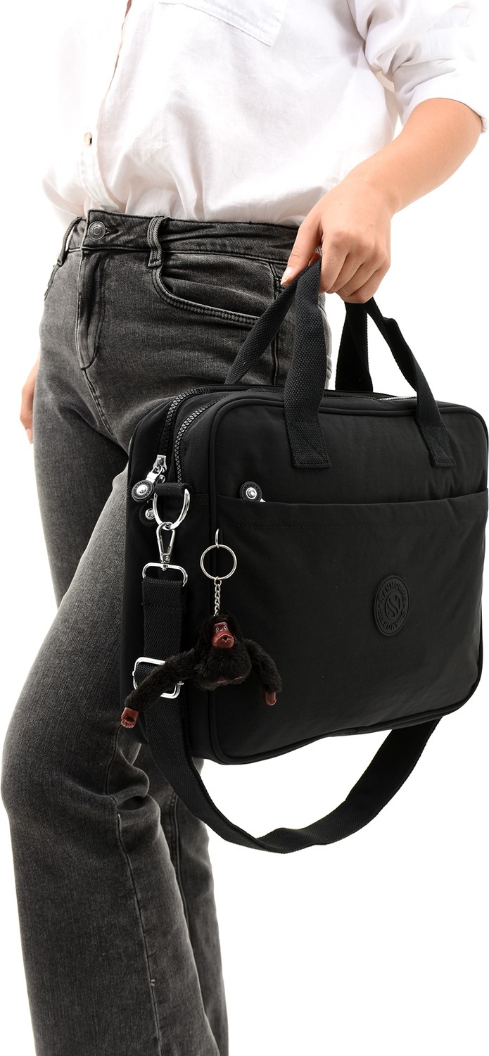 Sanmorris 3027 Unisex Krinkıl Siyah Renkli Suya Dayanıklı Laptop Bölmeli Evrak ve Laptop Çantası görsel 3